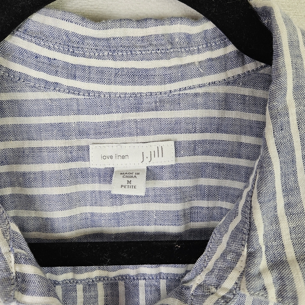J Jill Love Linen 100% Linen Coastal Nautical Striped Button Down Tank Top MP - Picture 3 of 5